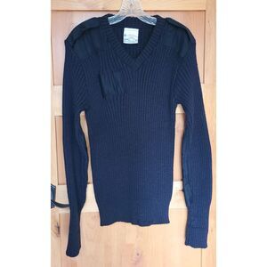 Brigade Quartermasters 100% Wool Black Sweater 42 Elbow Patches LARGE Fisherman